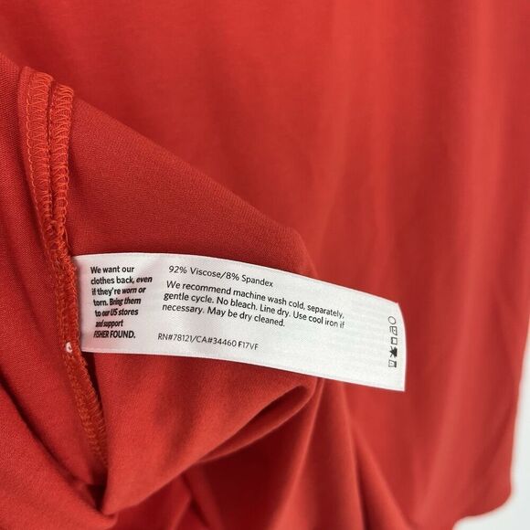 Eileen Fisher Tunic Top Size Large Red Cap Sleeve Minimalist Jersey Bateau Neck - Picture 7 of 7